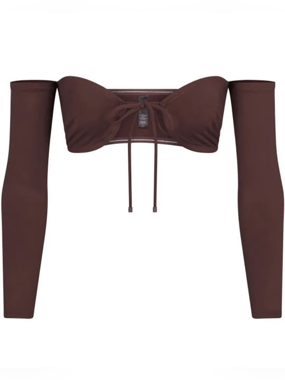 SKIMS Chocolate Brown Long Sleeve Bikini Top Off Shoulder Swimwear NWT Medium